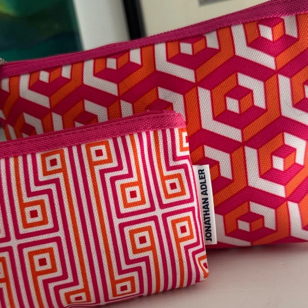 Jonathan Adler Pink and Orange Geometric Pouch Duo Bundle (2)